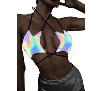 Cami Shirt Rave Hot Donna - Reggiseno Da Ballo Sexy Con Allacciatura Al Collo Senza Schienale Con Spalline Incrociate Sexydonna Da Festival Outfit Opaco Donna (Holographic,XS,1078r)