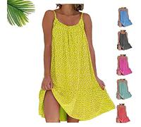 Camibloom - Floral Printed Camisole Dress Women's Summer Spaghetti Strap Floral Printed Casual Loose Long Cami Dress (Yellow,XXXL)