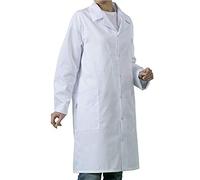 Camice bianco per chimica, liceo, laboratorio, in cotone, a maniche lunghe, adatto anche per università e chimica, 2 tasche, per medico e infermiere, uniforme medica da donna