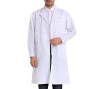 Camice Bianco Unisex Manica Lunga Laboratorio Dottori Studenti Industria Alimentare Giacca Abbigliamento Professionale per Medici e Scienza Camice Medico Unisex, S