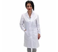 CAMICE Da Lavoro,bianco, LABORATORIO,SCUOLA,per donna ospedaliero LEGGERO MISTO COTONE NO-STIRO bianco classico lungo (48)