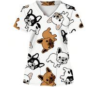 Camice da lavoro con stampa all-over su base bianca, con 2 tasche, abbigliamento da divisa per donne, divisa da infermiera, divisa da clinica dentistica, camice da lavoro per il settore sanitario, cam