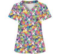 Camice da lavoro con stampa all-over su base bianca, con 2 tasche, abbigliamento da divisa per donne, divisa da infermiera, divisa da clinica dentistica, camice da lavoro per il settore sanitario, cam