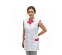 Camice da lavoro donna,giromanica,casacca per operaia,Maestra, Imprese Pulizia, Grembiule per fruttivendolo,gastronomia (XL, Bianco riporto fuchsia)