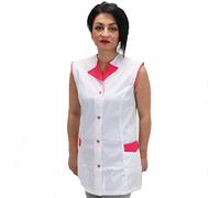 Camice da lavoro donna,giromanica,casacca per operaia,Maestra, Imprese Pulizia, Grembiule per fruttivendolo,gastronomia (L, Bianco riporto fuchsia)