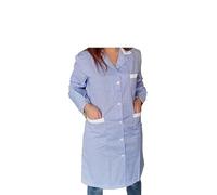 Camice da Lavoro Donna Lungo Manica Lunga 100% Cotone Made in Italy con 2 Tasche + Taschino Ideale per Lavori Domestici Maestre Asilo Banconista Alimentari e Uso Professionale (Quadretti Azzurro, L)
