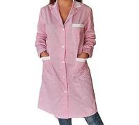 Camice da Lavoro Donna Lungo Manica Lunga 100% Cotone Made in Italy con 2 Tasche + Taschino Ideale per Lavori Domestici Maestre Asilo Banconista Alimentari e Uso Professionale (Quadretti Rosa, L)