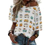 Camice da viaggio colorato con stampa fuori dalla spalla top per le donne, magliette grafiche oversize magliette estive da donna, Stile 20, S