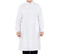 Camice Donna Uomo Maniche Lunghe Polsini Elastici Cotone Poliestere Resistente Lavabile Unisex Lunghe con Tasche e Bottoni per Studenti Chimica Liceo Scuola Superiore per Infermiera (White-2, XXXXXL)