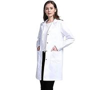 Camice Laboratorio Chimico Donna Cotone Leggero Camice da Lavoro Manica Lunga Pulizie Camice Farmacista Lungo con Bottoni Grembiule da Lavoro Officina Camice Bianco da Laboratorio Camice Medico