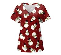 Camice natalizio da donna, grafica, per toelettatura di gatti, infermieri, medici, ospedali, sanitari, uniformi sanitarie, per saloni di bellezza, stampa natalizia, maniche corte, scollo a V, uniforme