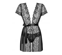 Accappatoio Seducente Alluria con Inserti in Pizzo e Perizoma (Nero) - L/XL