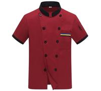 Camice Uomo - Camicia Uomo Estiva, Camicia da Cuoco per Uomo Doppiopetto Elegante da Cucina Comoda E Resistente per Tutte Le Stagioni con Colletto Alto (Red 5XL)