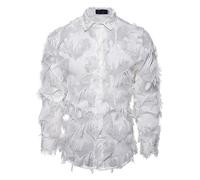 Camice Uomo - Camicia Uomo Estiva Elegante, Camicie Primaverili E Autunnali Camicie A Maniche Lunghe con Piume 3D alla Moda Abbigliamento da Palcoscenico (White M)