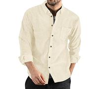 Camice Uomo - Camicia Uomo Taglie Forti, Camicie di Velluto A Coste Autunno Inverno Camicie Leggere con Bottoni A Tinta Unita Casual A Maniche Lunghe (Beige M)