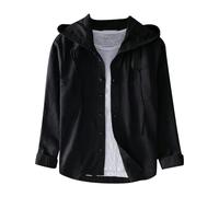 Camice Uomo Estive - Camicia in Lino Tinta Unita a Maniche Lunghe con Cappuccio e Protezione Solare alla Moda per la Primavera e L'Estate dei Nuovi Uomini (Black XXL)