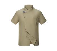 Camice Uomo Estive - Camicia Uomo Coreana, Giacca da Cuoco Unisex Abbigliamento da Cuoco Hotel con Maniche Lunghe E Bottoni Rossi A Contrasto Giacca da Cuoco per Uomo E Donna (Khaki 3XL)