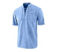 Camice Uomo Estive - Camicia Uomo Estiva, Maglietta retrò Gotica con Lacci Scollo A V Tasca Manica Corta Top Larghi (Blue 5XL)