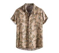 Camice Uomo Estive, Polo Uomo Manica Corta Camicia da Uomo Primaverile Camicia A Maniche Corte Stampata Casual con Risvolto di Grandi Dimensioni per Vacanze in Spiaggia (Khaki XL)