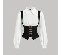 Camicetta 2-In-1 Bianco e Nero con Bottoni Metallici e Colletto Napoleon, Maniche Lunghe a Palloncino, Adatta per Oktoberfest, Festa Diurna, Ufficio, Festa in Piscina, Ognissanti, Scuola. L,M,S,XL,XS,