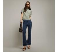 Camicetta a maniche corte con motivo a quadri, bottoni stile cinese, bordi, maniche a sbuffo con volant, dolce e femminile, schema di colori fresco che esprime uno stile casual cinese moderno, vestibi