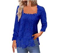 Camicetta a maniche lunghe con scollo quadrato da donna UK elegante pizzo floreale scava fuori pullover top moda casual traforato modello t-shirt maglietta per uscire top donna ufficio lavoro t-shirt
