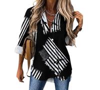 Camicetta a maniche lunghe da donna con bandiera degli Stati Uniti e pistole con bottoni casual, Stile:, M
