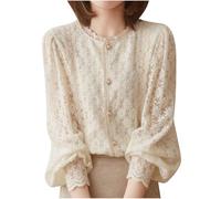 Camicetta a maniche lunghe da donna elegante in stile francese floreale in pizzo con bottoni camicetta alla moda casual con collo a lupetto con bordo increspato da donna camicetta da lavoro top con