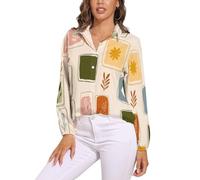 Camicetta A Maniche Lunghe da Donna Top in Estivo Camicia Abbottonata, Scollo A V, Fiori Carini Top,Bikini Copricostume, Colori Misti Stile Cartone Animatoadatto per Le Vacanze E per La Casa