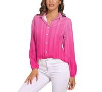 Camicetta A Maniche Lunghe da Donna Top in Estivo Camicia Abbottonata, Scollo A V, Strisce Sfumate Top,Bikini Copricostume, Rosa Stile Minimalistaadatto per Le Vacanze E per La Casa