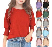 Camicetta a maniche lunghe per ragazze, con scollo a giro, morbida e ampia, stile preppy, carina e divertente, per la scuola, leggera, ideale per le vacanze, Verde, 9-10 Anni