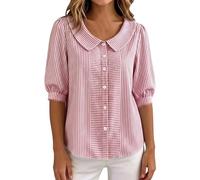 Camicetta a righe con colletto Peter Pan Manica a 3/4, rosa, L