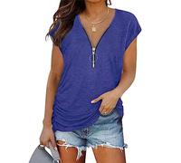 Camicetta a Tunica con Zip da Donna a Maniche Corte Camicie a Tinta Unita T-Shirt Scollo a V Basic Shirt estive Top Allentate Solide Camicetta Felpe Top di Copertura Camicetta Casual Elegante S-XXL