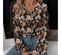 Camicetta ampia floreale vintage in stile casual con scollo a V e maniche a lanterna, adatta per l'autunno e l'inverno, disponibile in taglie grandi per le donne 0XL,1XL,2XL,3XL,4XLFloreale,Piante,sta