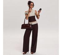 Camicetta asimmetrica a righe diagonali marrone per donna, adatta per la primavera/estate, versatile, perfetta per il pendolarismo e l'uso quotidiano, ideale per uscite con la sorella e uno stile casu