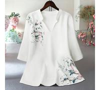 Camicetta bianca ampia da donna, di design regolare, dal colletto a camicia, manica corta, in tessuto con motivo, elegante, polivalente, comoda, adatta per primavera, estate e autunno, taglia grande 0