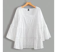 Camicetta bianca elegante e casual da donna, di moda versatile e di grande successo, con colletto e orlo arricciato, in tessuto ispirato alla primavera, smanicata, adatta per primavera, estate e autun