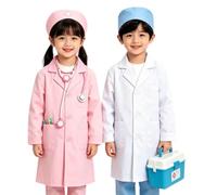 Camicetta bianca per bambini in cotone,Costume di scienziato,Laboratorio a maniche lunghe mediche per bambini, camicetta da laboratorio, per Halloween Cosplay Giochi, Rosa, 7-8 anni