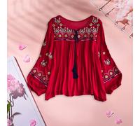 Camicetta bohémien con top ricamato messicano da donna per la festa dello