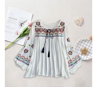 Camicetta bohémien con top ricamato messicano da donna per la festa dello