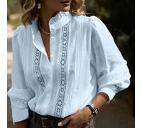 Camicetta casual a maniche lunghe in colore unito con colletto alla coreana, in stile patchwork in pizzo, la più popolare e bella camicia elegante da donna per uscire, adatta per primavera/autunno, ca