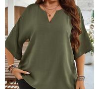 Camicetta casual con scollo a V e maniche corte, ampia e comoda, per donna, taglia curvy, stile country casual adatta per vacanze, semplice e alla moda per uso quotidiano, top estivo da donna, outfit