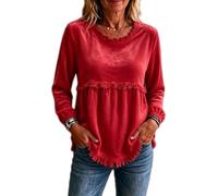 Camicetta casual da donna a maniche lunghe con vestibilità ampia, Rosso, M