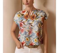 Camicetta casual da donna con scollo a V e stampa floreale su tutto il capo, top floreali da donna per l'estate, camicie da donna per l'estate, bluse da donna, top con fiori, outfit casual da ufficio