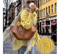 Camicetta casual gialla per donna | Camicia a maniche lunghe con colletto, spalle scoperte e ricamo a lettera, di per la primavera-estate | Blusa gialla da donna, abbigliamento estivo femminile L,M,S,