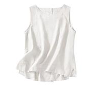 Camicetta casual tunica per donna canotta canotta camicia da donna estiva girocollo in cotone tinta unita lino sciolto rilassato senza maniche canotta progetti in vinile, bianco, M