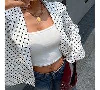 Camicetta classica da donna a pois con colletto Peter Pan, abbottonata, maniche lunghe, vestibilità casual e ampia, giacca con cerniera, ritorno a scuola, autunno L,M,S,XSGeometrico,Stampa CasualeTess