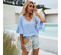 Camicetta con manica arricciata con margherita L,M,S,XL,XXLFiorelliniTessuto