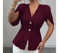 Camicetta con scollo a V, manica a sbuffo, vita con patchwork, adatta per il business, gli spostamenti in ufficio, le riunioni, le uscite quotidiane, il tè pomeridiano con gli amici. Abbigliamento di 
