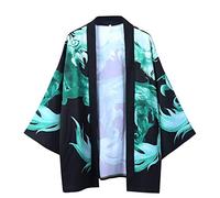 Camicetta corta da donna e cinque punti estivi da uomo mantello giacca kimono maniche superiori camicie da uomo giapponesi camicie da uomo casual leggere estive camicie da spiaggia top, Verde, M